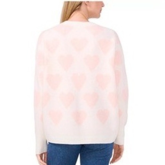 Vince Camuto Pink Heart Knit Sweater Womens Pearl Embellished Medium Valentine - Picture 10 of 11